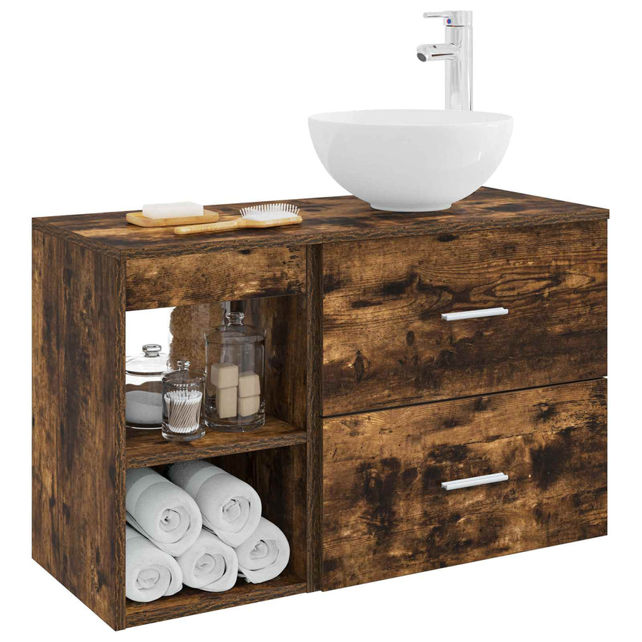 Badkamermeubelset 2 pcs Gerookt eiken Bewerkt hout