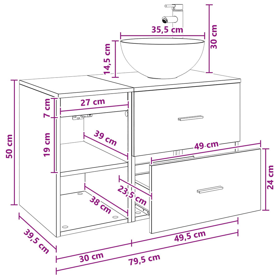 Badkamermeubelset 2 pcs Oud hout Bewerkt hout