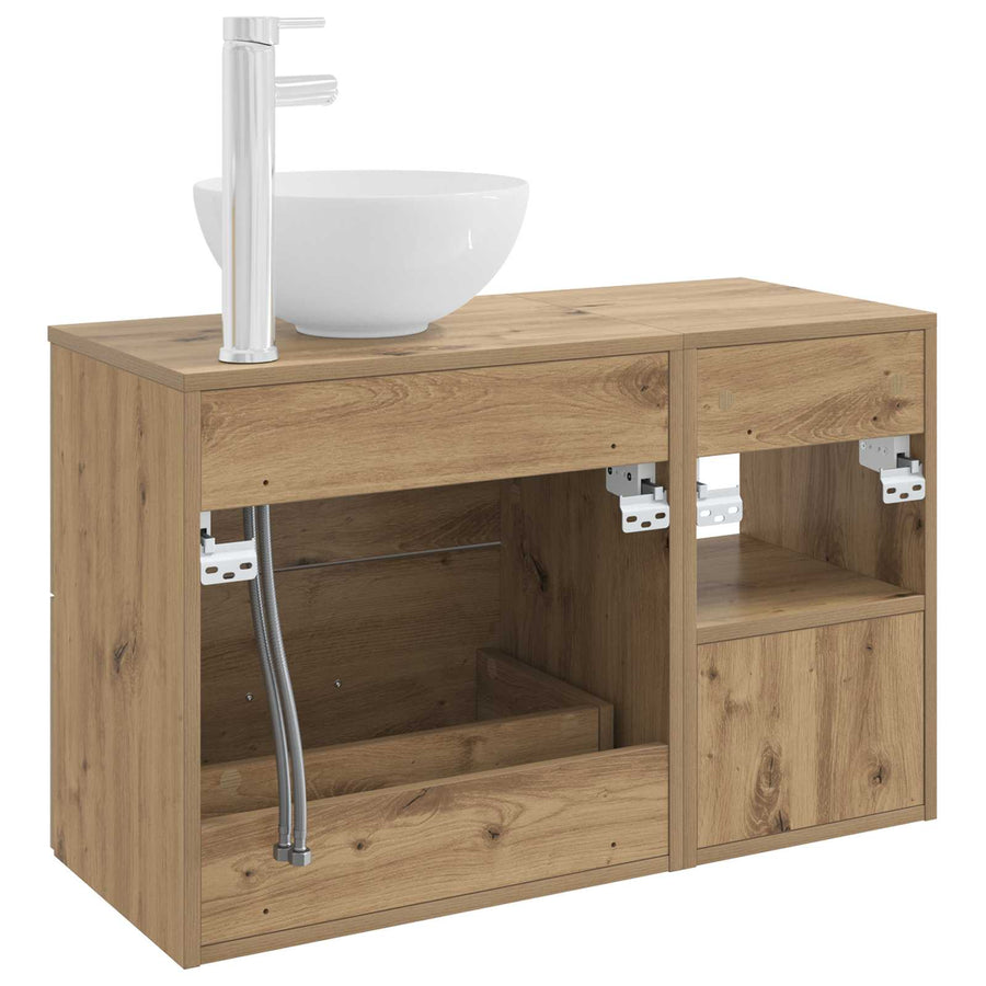Badkamermeubelset 2 pcs Artisanaal eiken Bewerkt hout