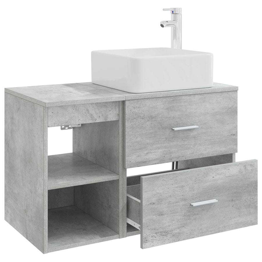 Badkamermeubelset 2 pcs Betongrijs Bewerkt hout
