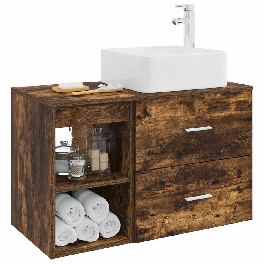 Badkamermeubelset 2 pcs Gerookt eiken Bewerkt hout