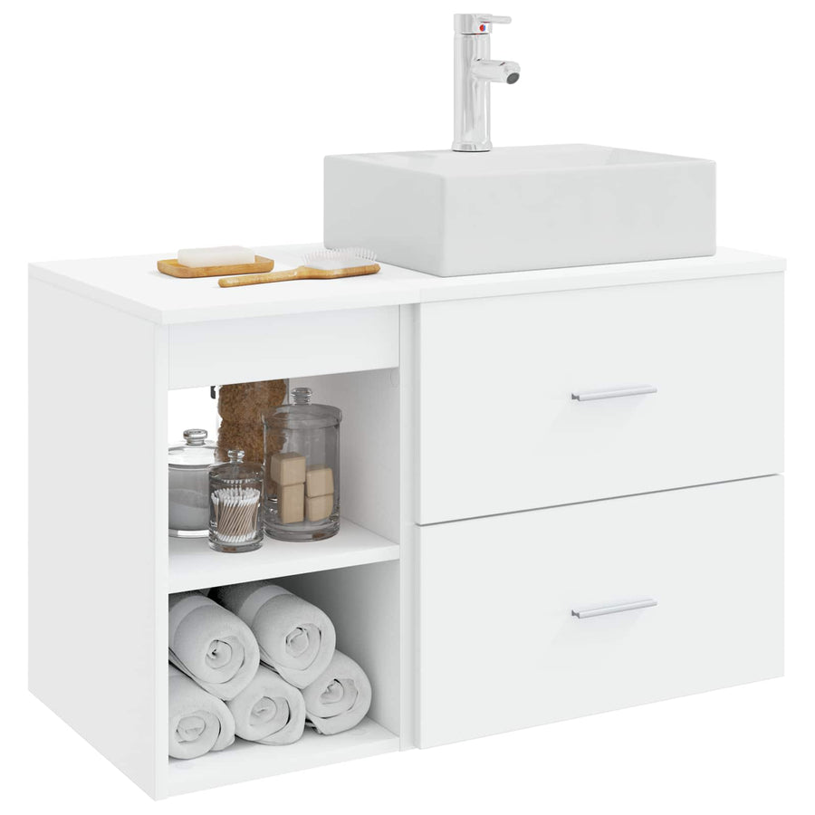 Badkamermeubelset 2 pcs Wit Bewerkt hout