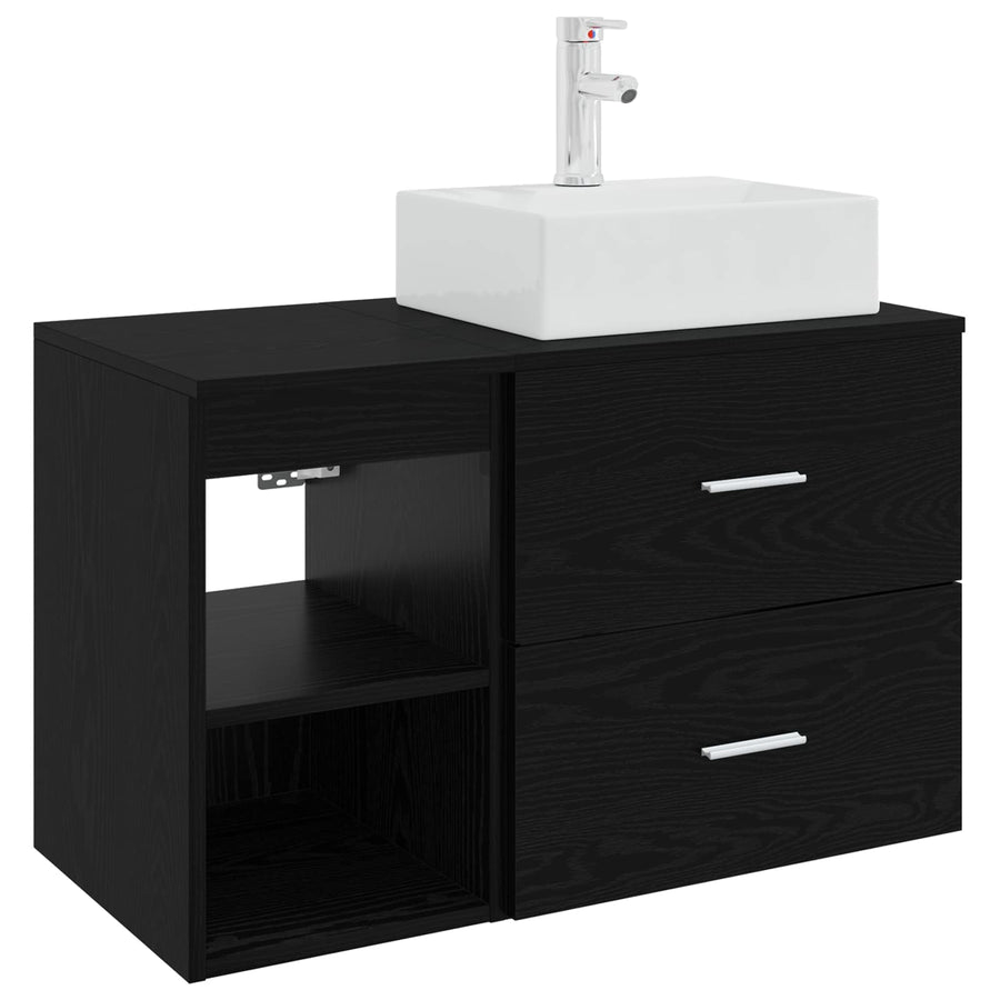 Badkamermeubelset 2 pcs Zwart eiken Bewerkt hout