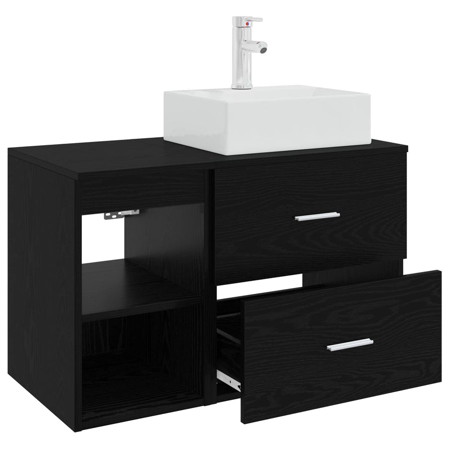 Badkamermeubelset 2 pcs Zwart eiken Bewerkt hout
