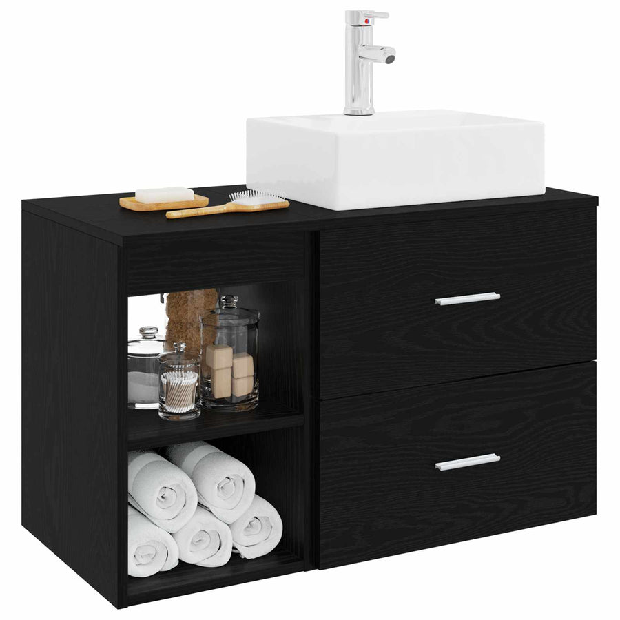 Badkamermeubelset 2 pcs Zwart eiken Bewerkt hout