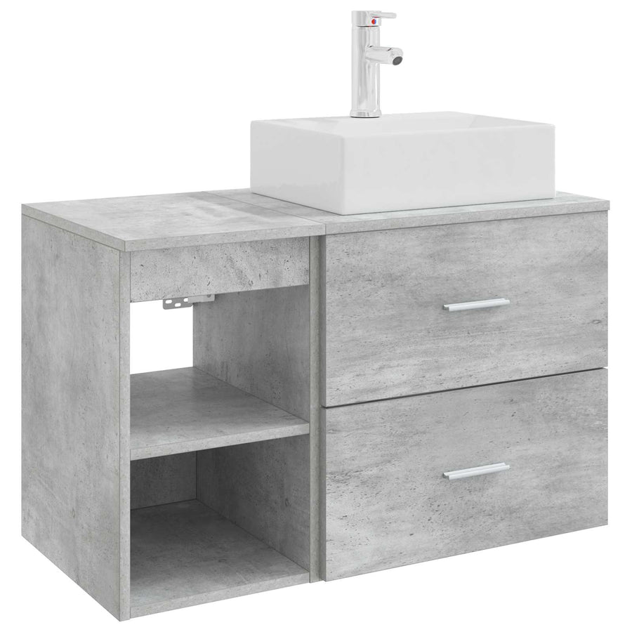 Badkamermeubelset 2 pcs Betongrijs Bewerkt hout