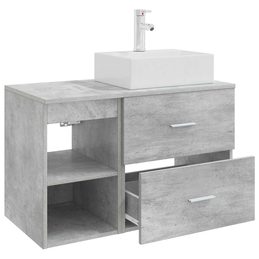 Badkamermeubelset 2 pcs Betongrijs Bewerkt hout