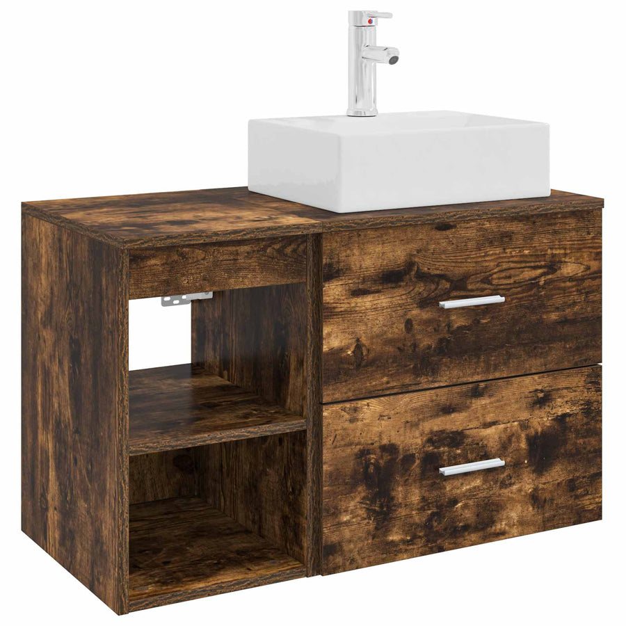 Badkamermeubelset 2 pcs Gerookt eiken Bewerkt hout