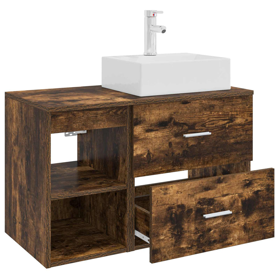 Badkamermeubelset 2 pcs Gerookt eiken Bewerkt hout