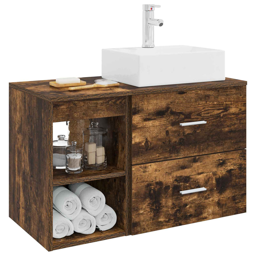 Badkamermeubelset 2 pcs Gerookt eiken Bewerkt hout