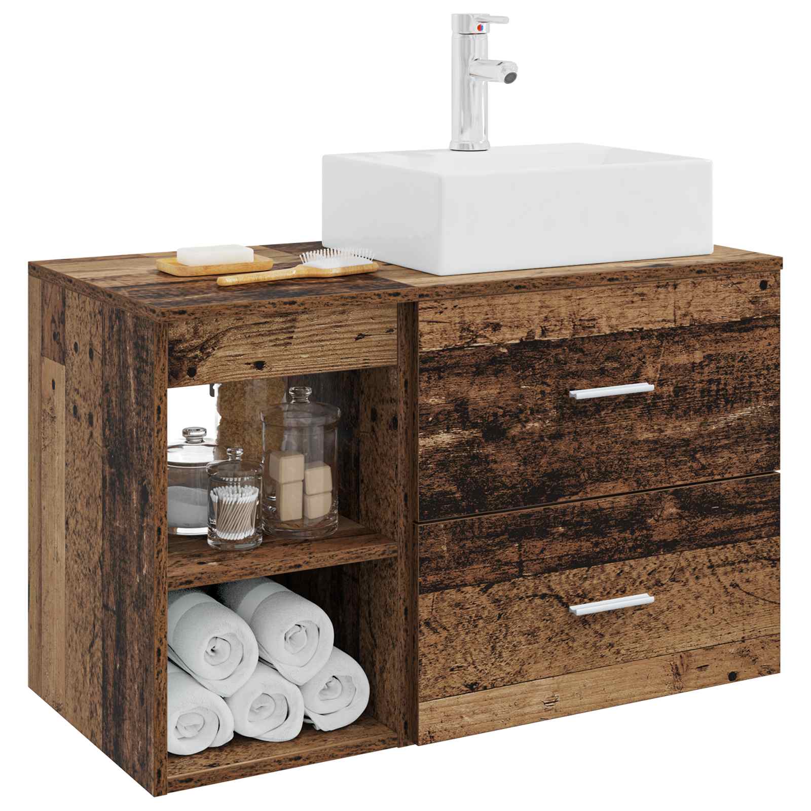 Badkamermeubelset 2 pcs Oud hout Bewerkt hout