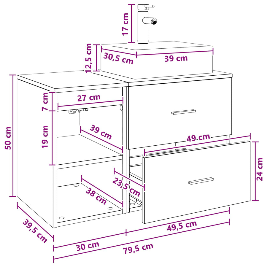 Badkamermeubelset 2 pcs Oud hout Bewerkt hout
