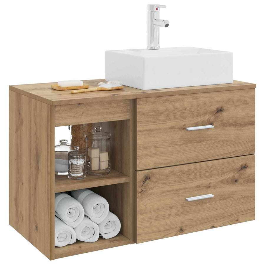 Badkamermeubelset 2 pcs Artisanaal eiken Bewerkt hout