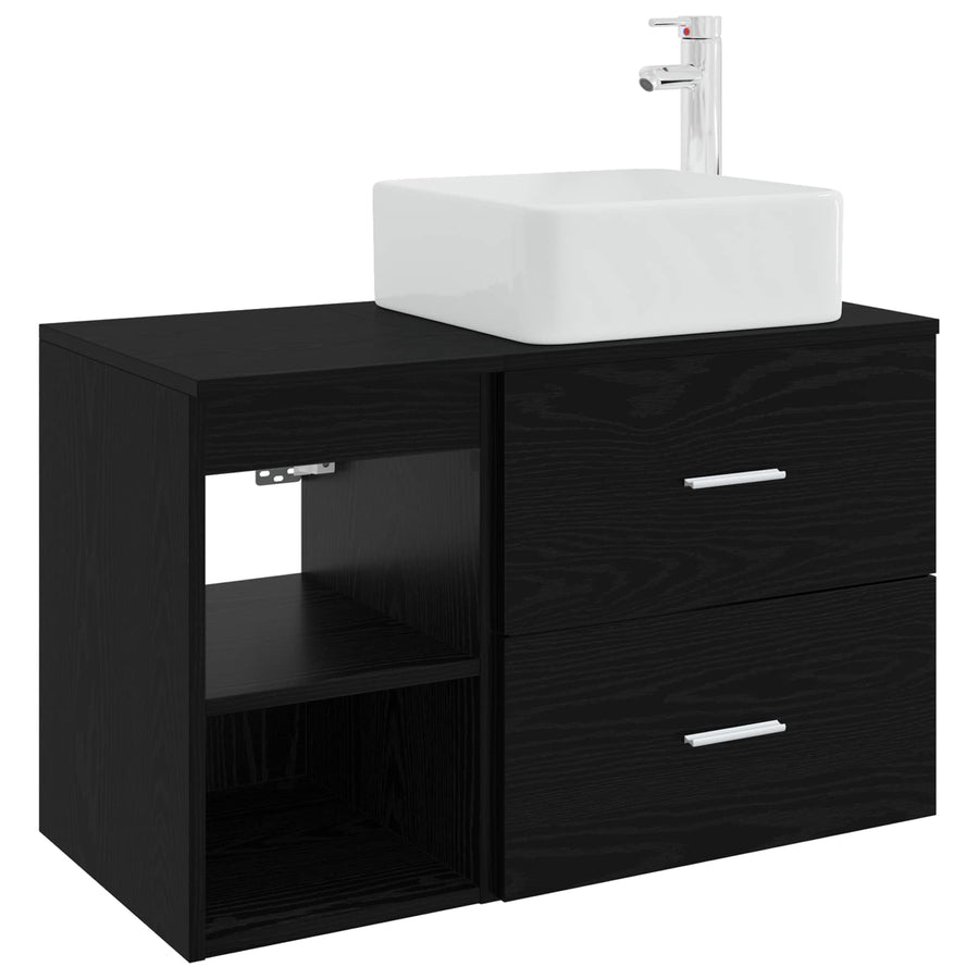 Badkamermeubelset 2 pcs Zwart eiken Bewerkt hout