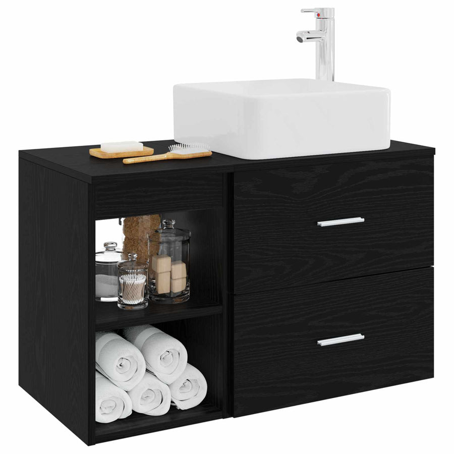 Badkamermeubelset 2 pcs Zwart eiken Bewerkt hout