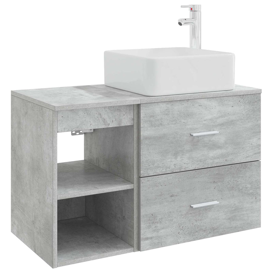 Badkamermeubelset 2 pcs Betongrijs Bewerkt hout