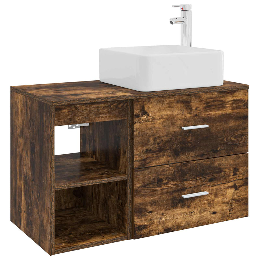 Badkamermeubelset 2 pcs Gerookt eiken Bewerkt hout