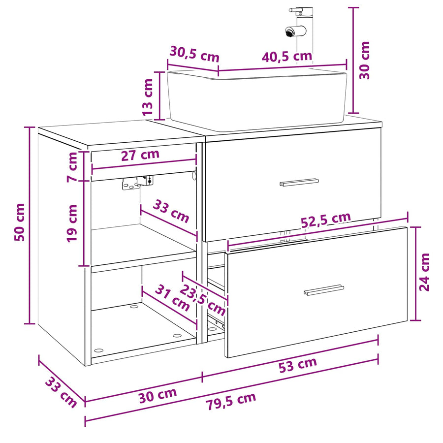Badkamermeubelset 2 pcs Oud hout Bewerkt hout