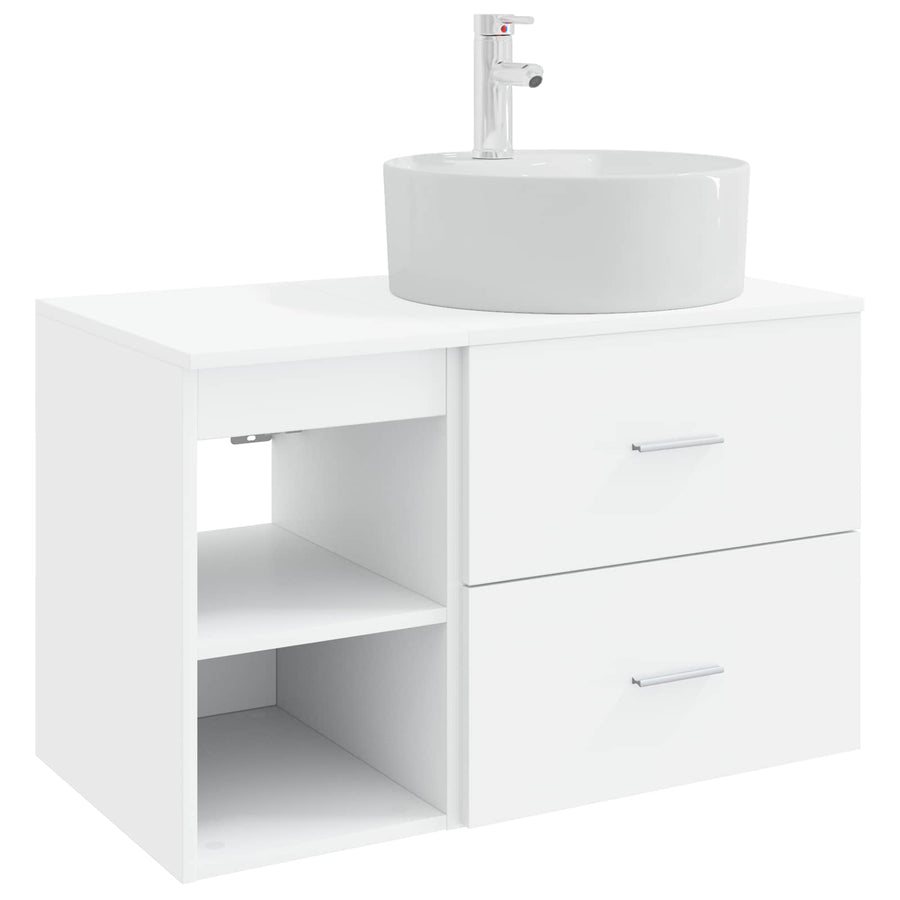 Badkamermeubelset 2 pcs Wit Bewerkt hout