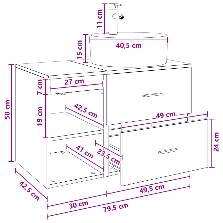 Badkamermeubelset 2 pcs Zwart eiken Bewerkt hout