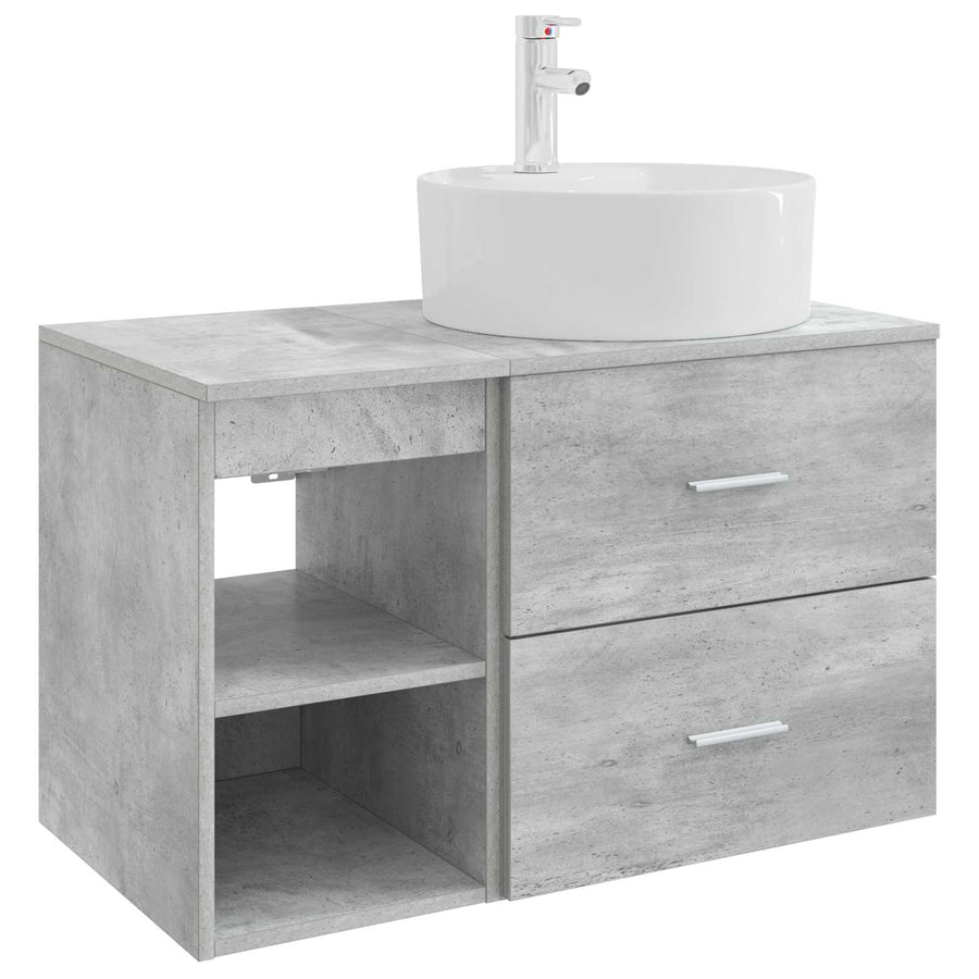 Badkamermeubelset 2 pcs Betongrijs Bewerkt hout