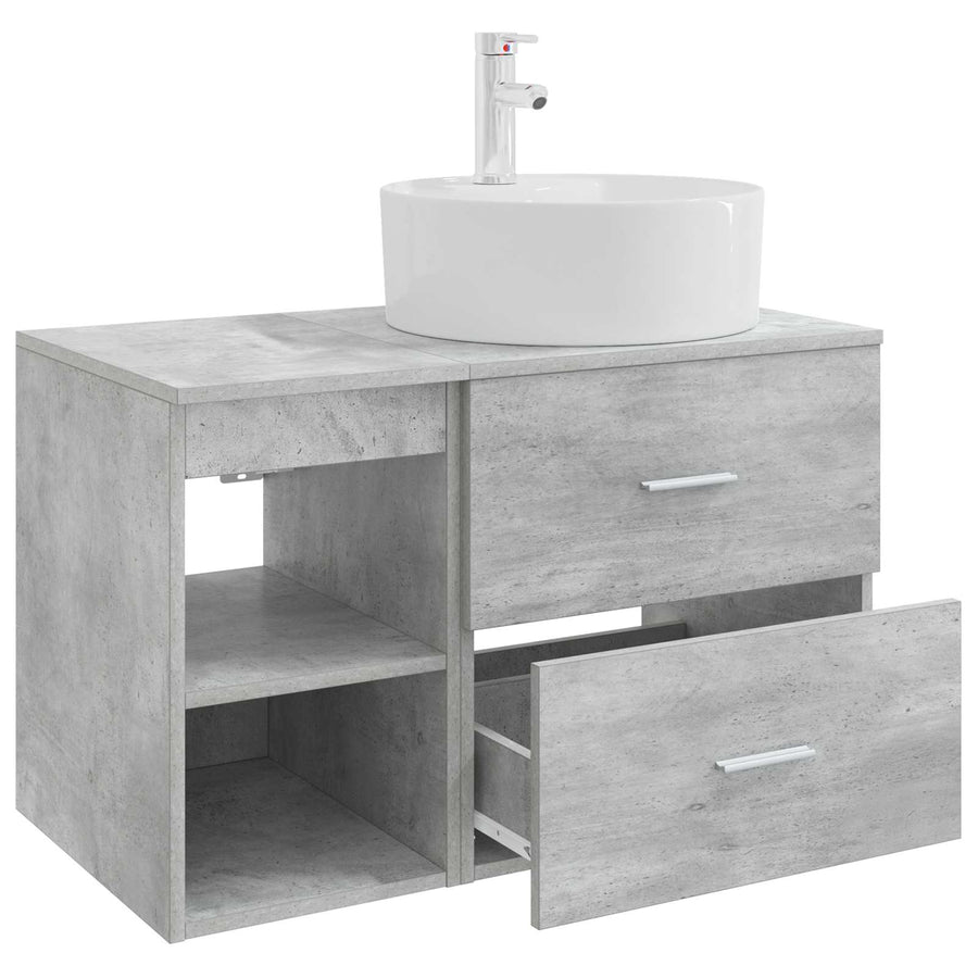 Badkamermeubelset 2 pcs Betongrijs Bewerkt hout