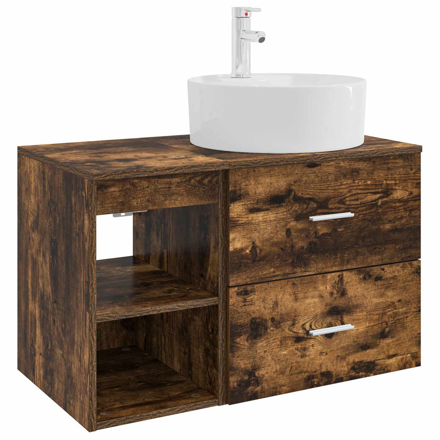 Badkamermeubelset 2 pcs Gerookt eiken Bewerkt hout