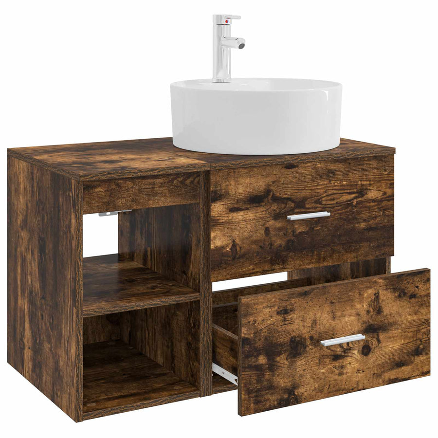 Badkamermeubelset 2 pcs Gerookt eiken Bewerkt hout