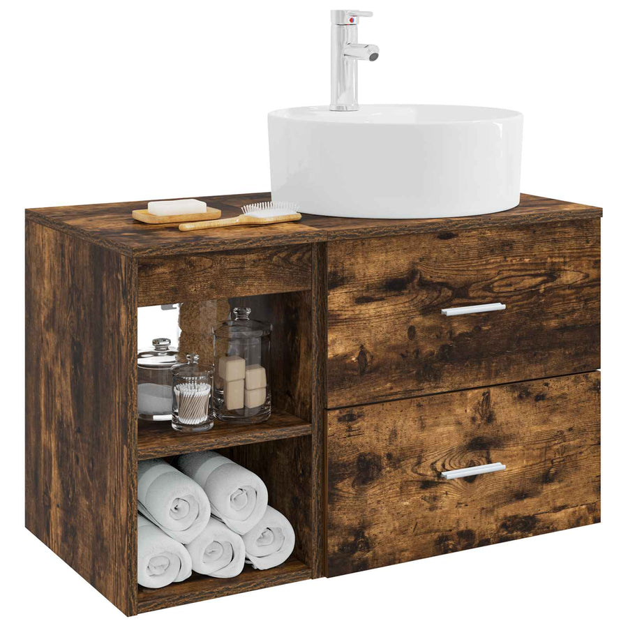 Badkamermeubelset 2 pcs Gerookt eiken Bewerkt hout
