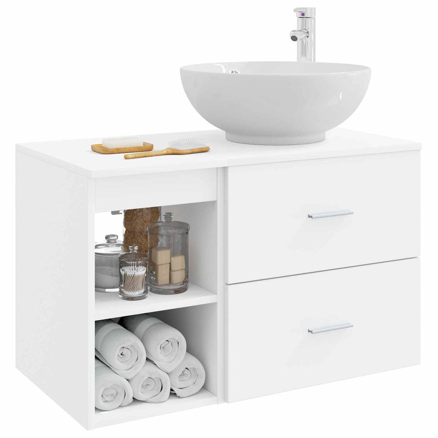 Badkamermeubelset 2 pcs Wit Bewerkt hout