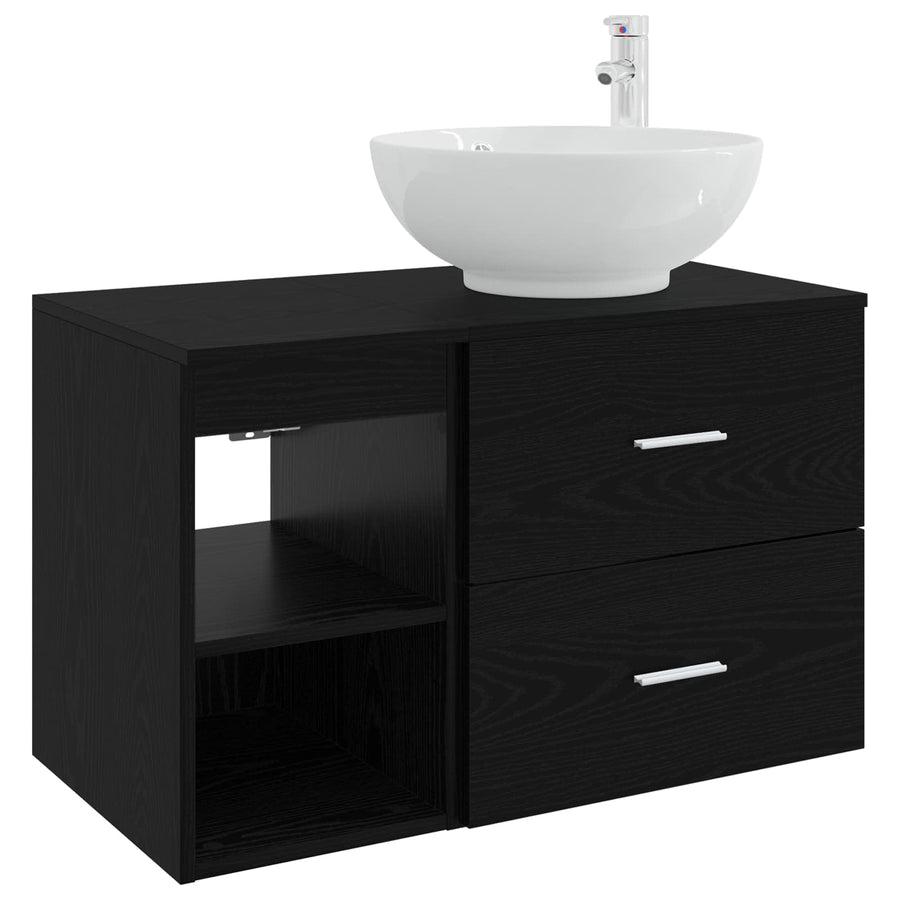 Badkamermeubelset 2 pcs Zwart eiken Bewerkt hout