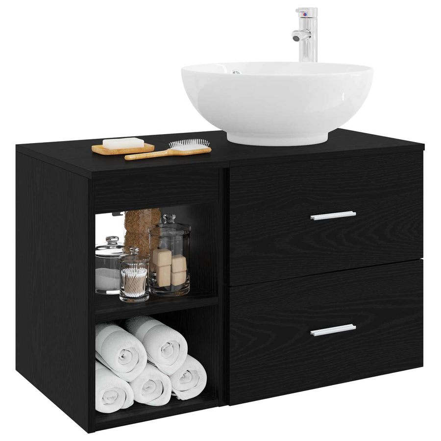 Badkamermeubelset 2 pcs Zwart eiken Bewerkt hout