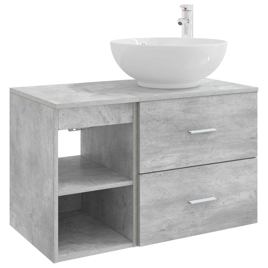 Badkamermeubelset 2 pcs Betongrijs Bewerkt hout