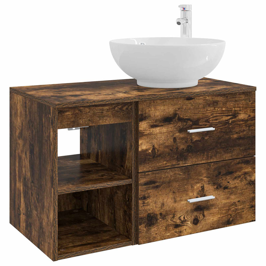 Badkamermeubelset 2 pcs Gerookt eiken Bewerkt hout