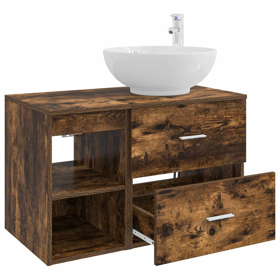 Badkamermeubelset 2 pcs Gerookt eiken Bewerkt hout