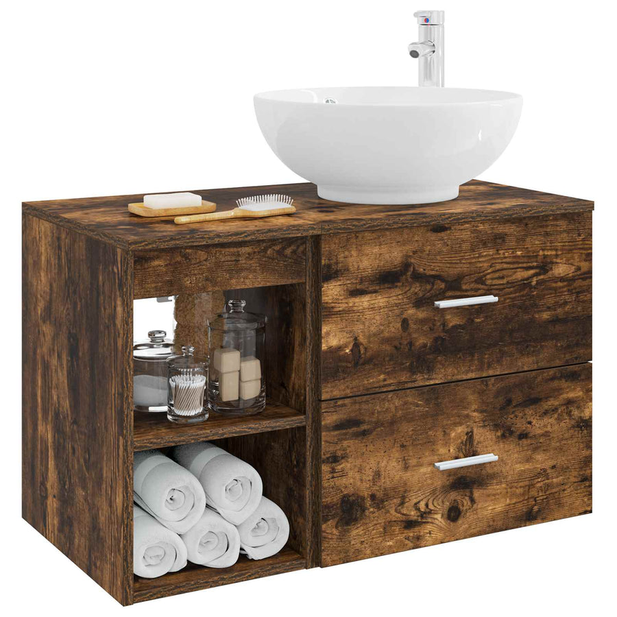 Badkamermeubelset 2 pcs Gerookt eiken Bewerkt hout