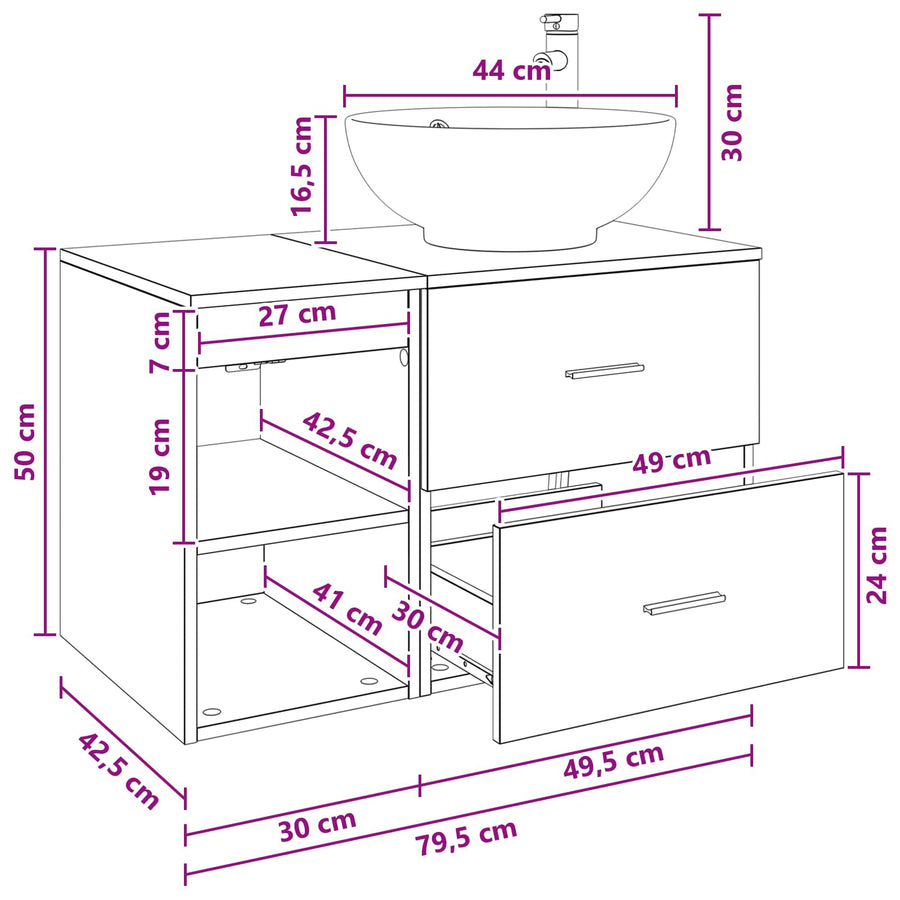 Badkamermeubelset 2 pcs Oud hout Bewerkt hout