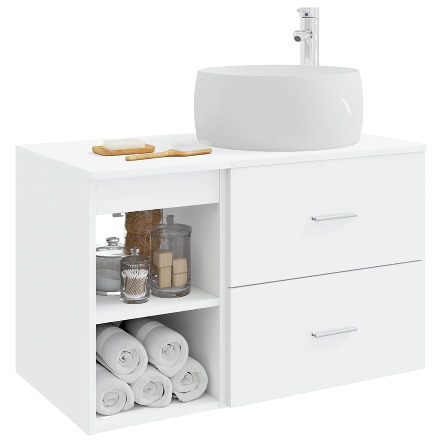 Badkamermeubelset 2 pcs Wit Bewerkt hout