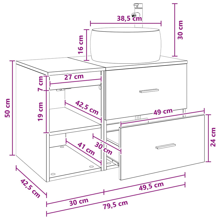 Badkamermeubelset 2 pcs Zwart eiken Bewerkt hout