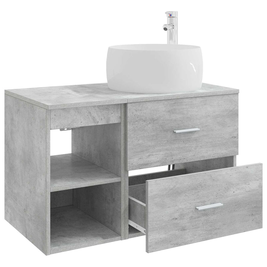 Badkamermeubelset 2 pcs Betongrijs Bewerkt hout
