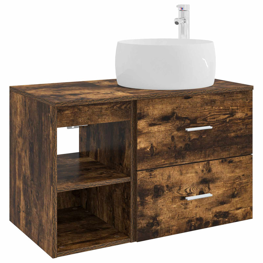 Badkamermeubelset 2 pcs Gerookt eiken Bewerkt hout