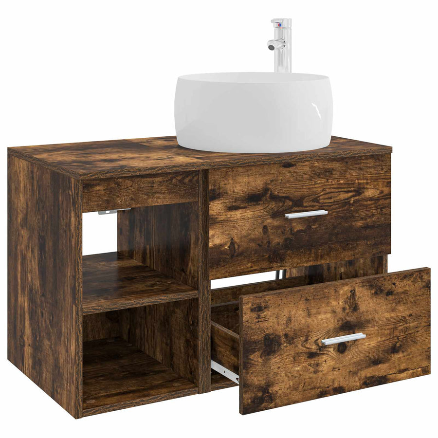 Badkamermeubelset 2 pcs Gerookt eiken Bewerkt hout