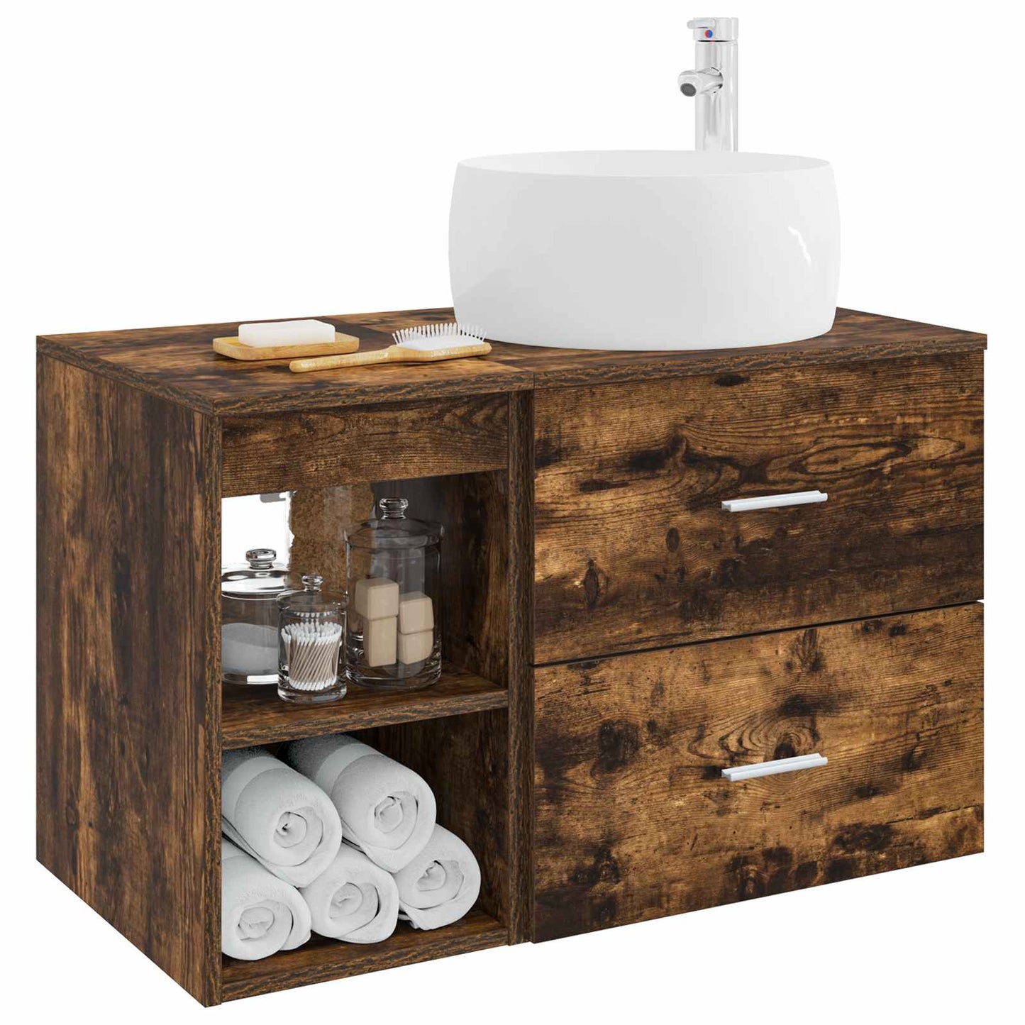 Badkamermeubelset 2 pcs Gerookt eiken Bewerkt hout