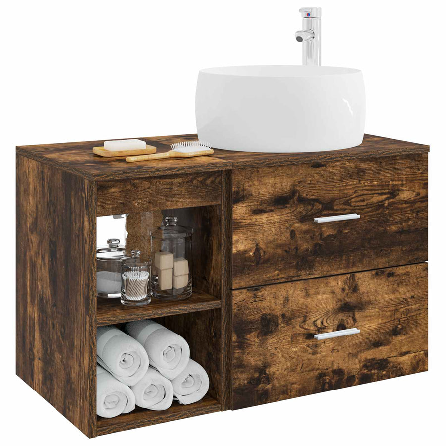 Badkamermeubelset 2 pcs Gerookt eiken Bewerkt hout