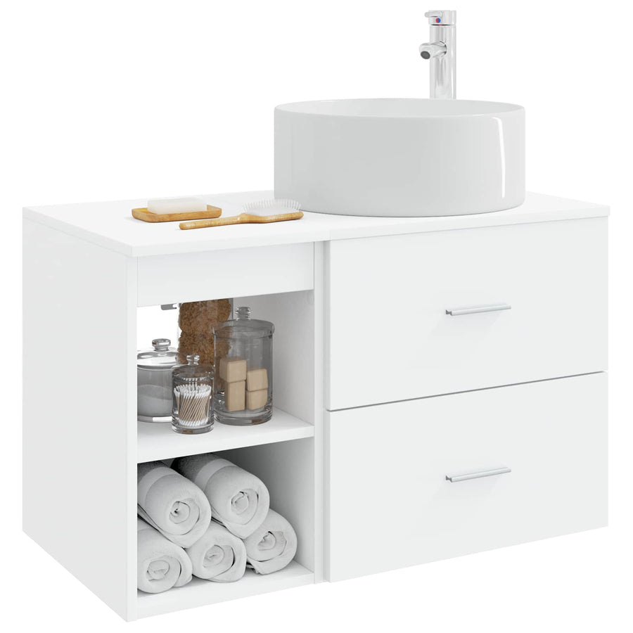 Badkamermeubelset 2 pcs Wit Bewerkt hout