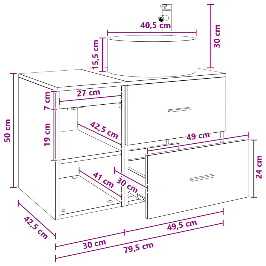 Badkamermeubelset 2 pcs Zwart eiken Bewerkt hout