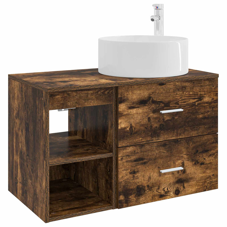 Badkamermeubelset 2 pcs Gerookt eiken Bewerkt hout