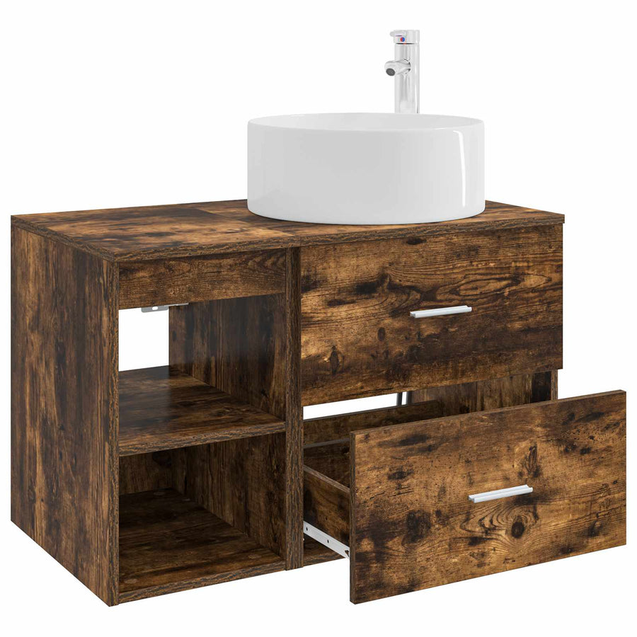 Badkamermeubelset 2 pcs Gerookt eiken Bewerkt hout