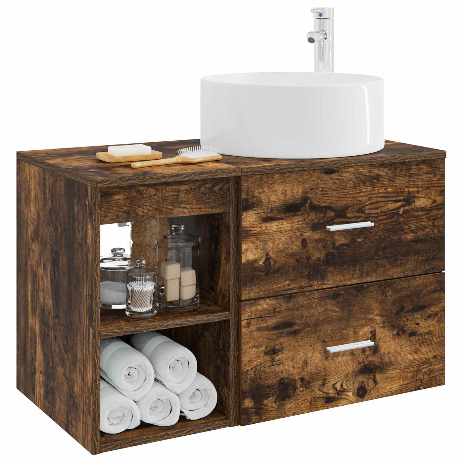 Badkamermeubelset 2 pcs Gerookt eiken Bewerkt hout