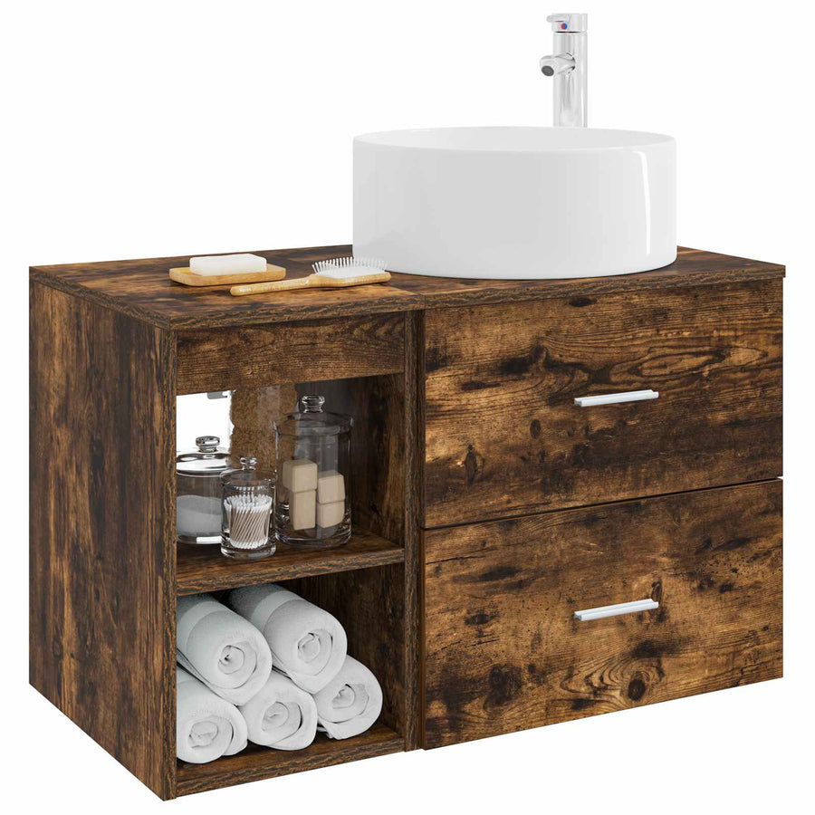 Badkamermeubelset 2 pcs Gerookt eiken Bewerkt hout